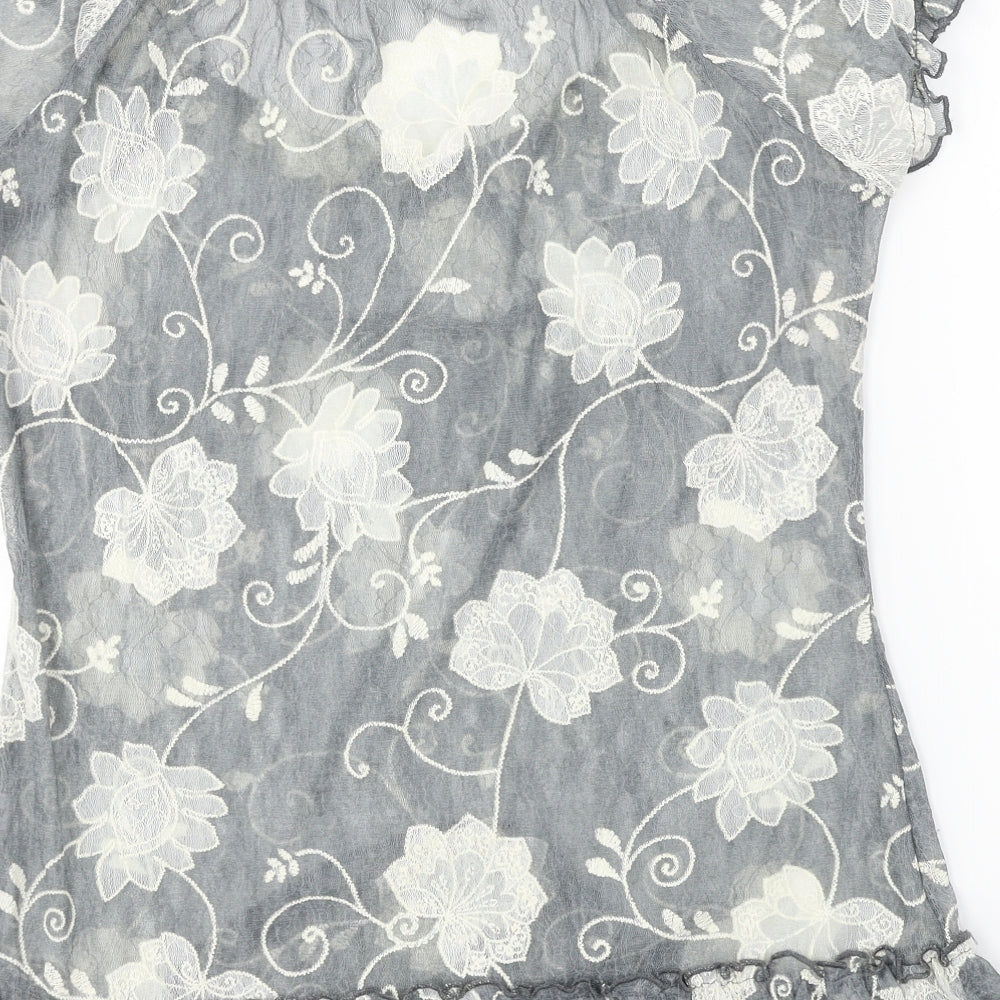 Per Una  Womens Grey Floral  Basic Blouse Size 14
