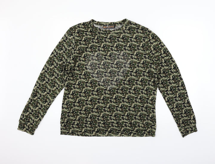 QED London Womens Green Geometric  Pullover Jumper Size L  - heart jewels