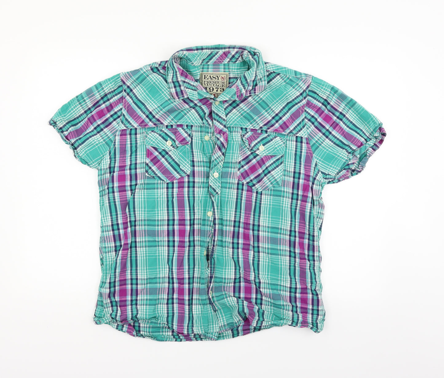 Easy Womens Grey Check  Basic Button-Up Size L