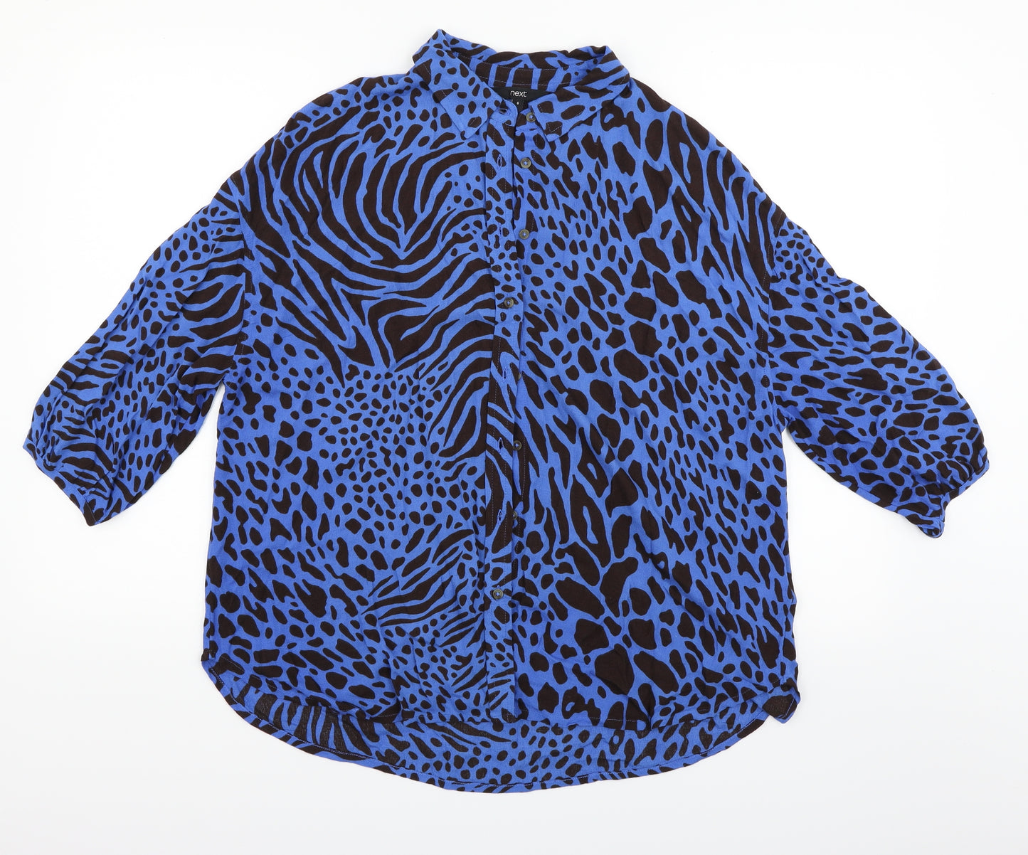 NEXT Womens Blue Animal Print  Basic Button-Up Size 6