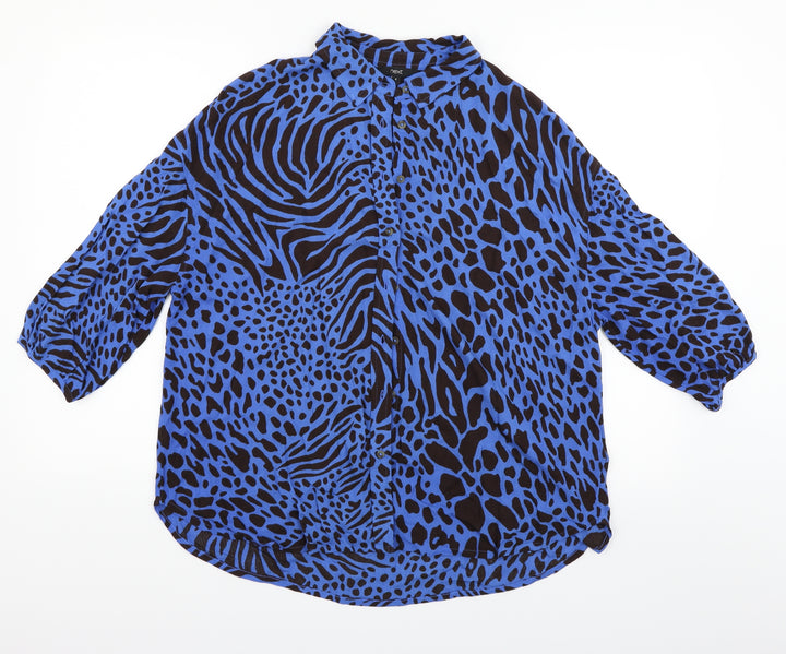 NEXT Womens Blue Animal Print  Basic Button-Up Size 6