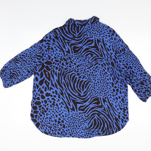 NEXT Womens Blue Animal Print  Basic Button-Up Size 6
