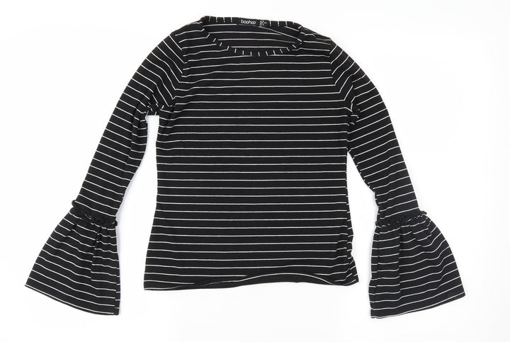 Boohoo Womens Black Striped Jersey Basic Blouse Size 6