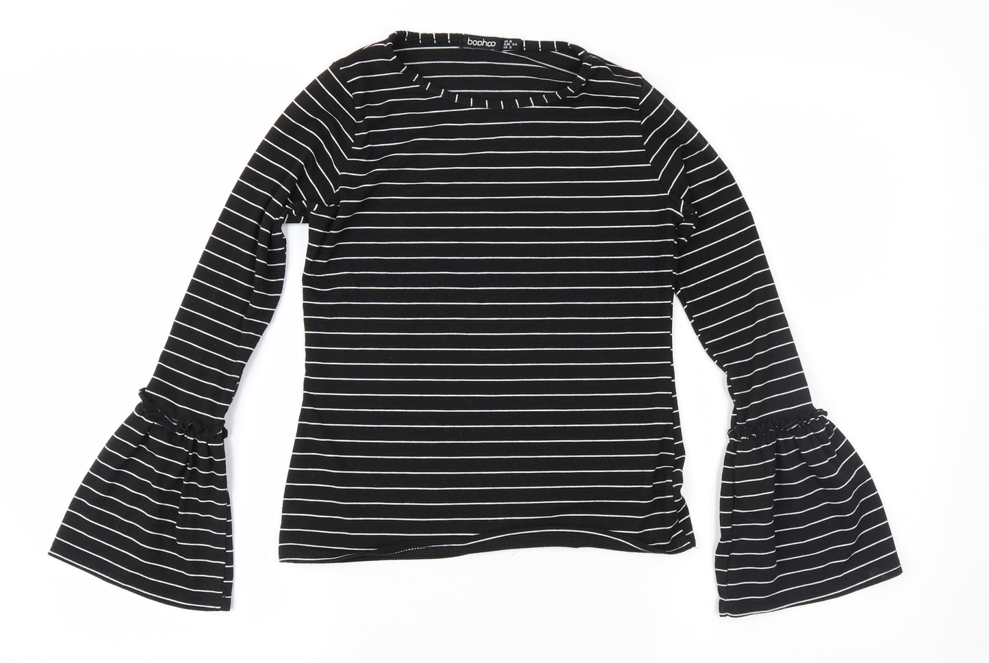 Boohoo Womens Black Striped Jersey Basic Blouse Size 6