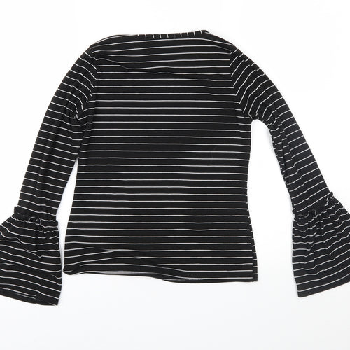 Boohoo Womens Black Striped Jersey Basic Blouse Size 6
