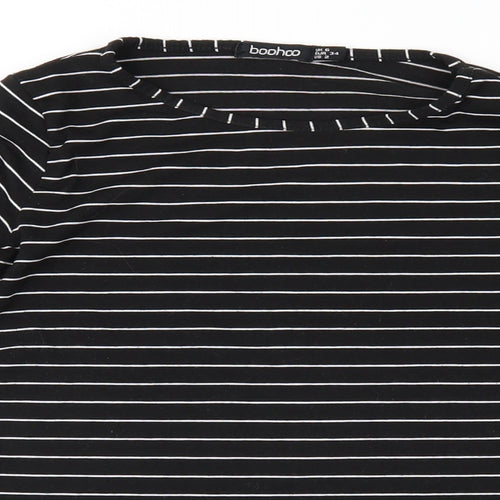 Boohoo Womens Black Striped Jersey Basic Blouse Size 6