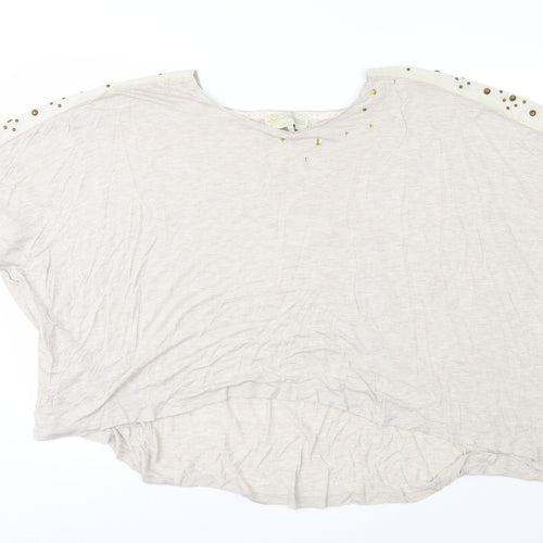 Mogul Womens Beige Geometric Jersey Basic Blouse Size XS
