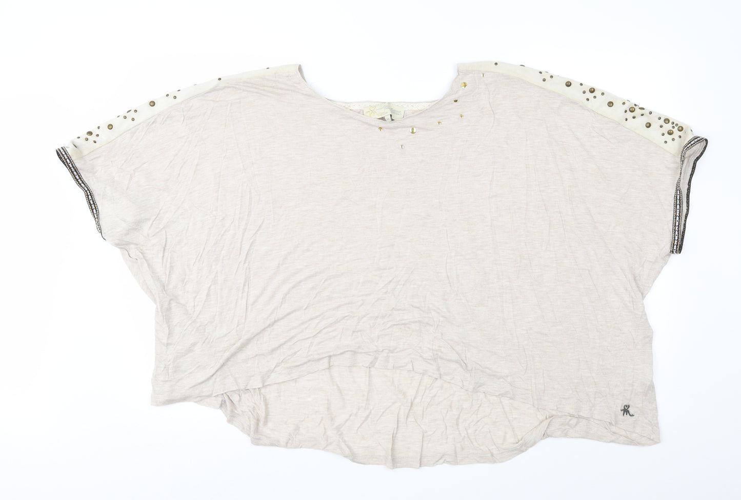 Mogul Womens Beige Geometric Jersey Basic Blouse Size XS