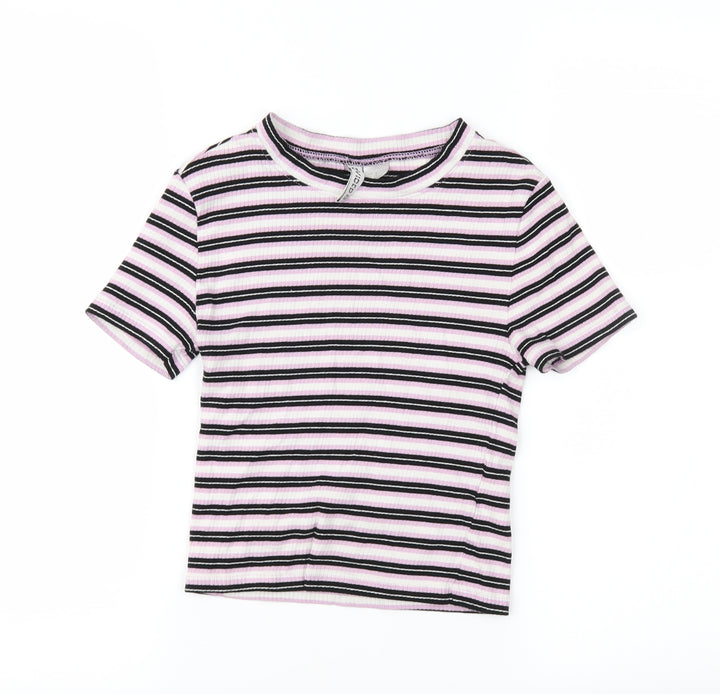 Divided Womens Pink Striped Jersey Basic T-Shirt Size XS