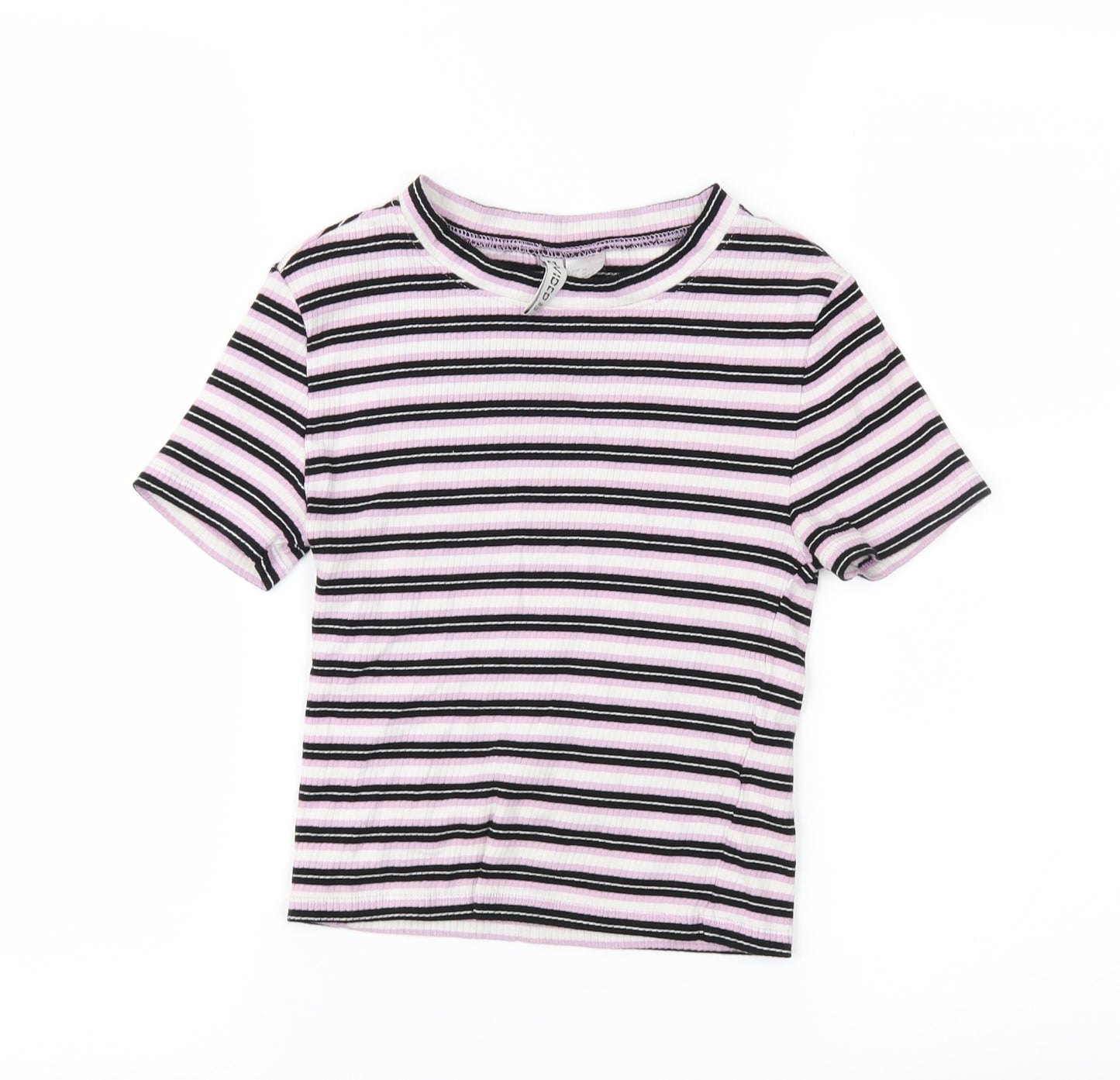 Divided Womens Pink Striped Jersey Basic T-Shirt Size XS