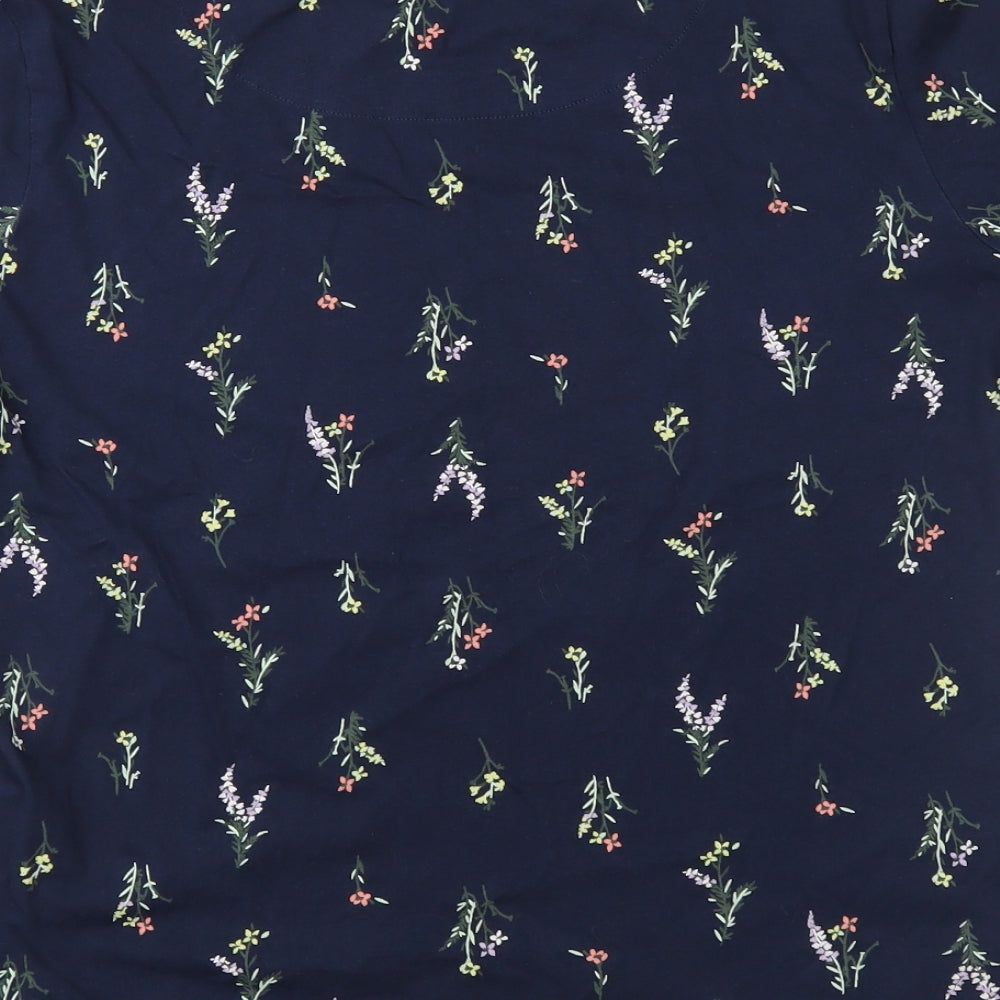 Marks and Spencer Womens Blue Floral Jersey Basic T-Shirt Size 12