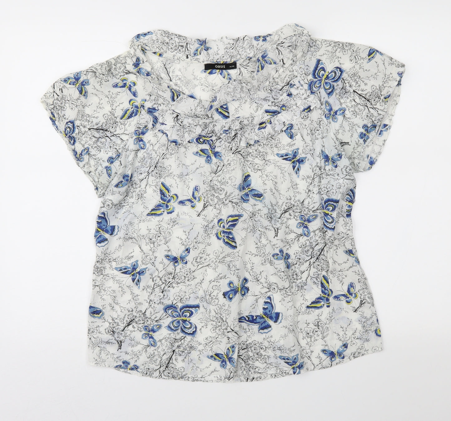 Oasis Womens White Floral  Basic Blouse Size 14