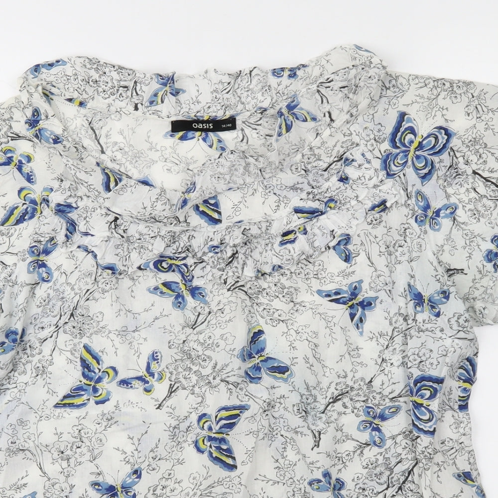 Oasis Womens White Floral  Basic Blouse Size 14