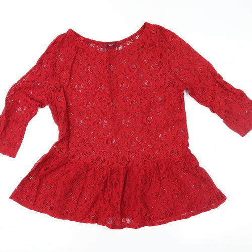 NET Womens Red  Lace Basic Blouse Size 8