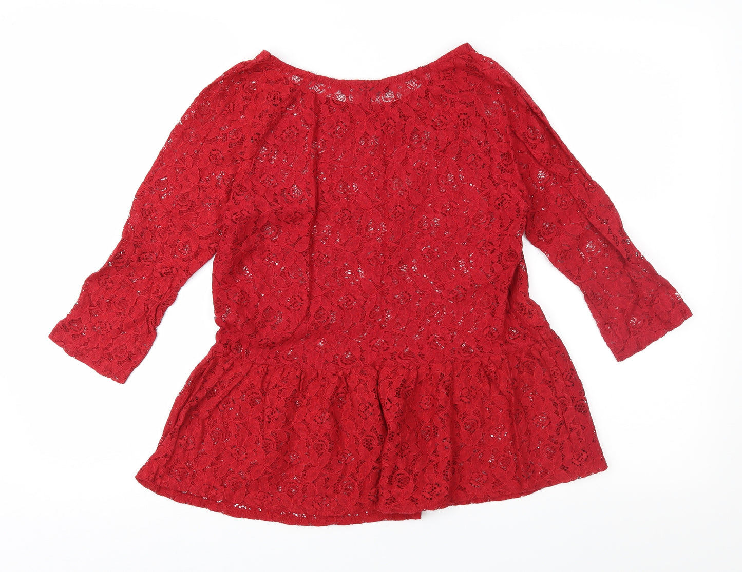 NET Womens Red  Lace Basic Blouse Size 8
