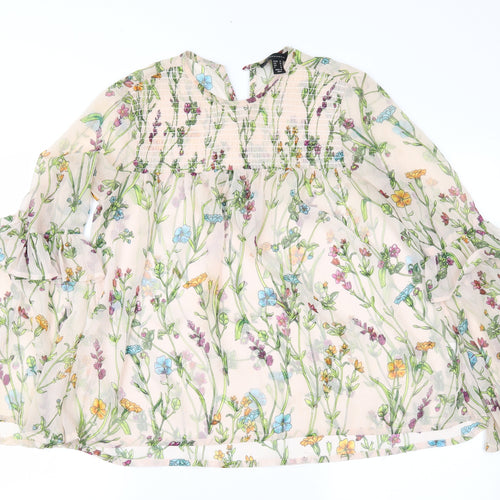 Atmosphere Womens Beige Floral Chiffon Basic Blouse Size 10