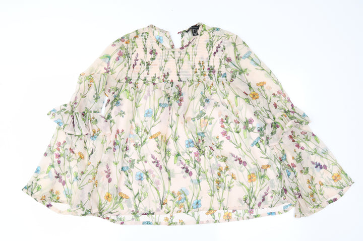 Atmosphere Womens Beige Floral Chiffon Basic Blouse Size 10