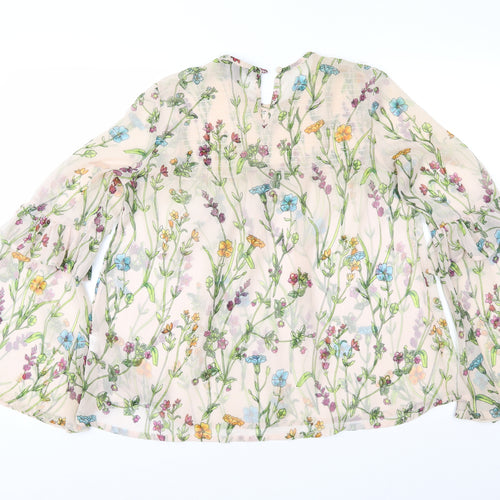 Atmosphere Womens Beige Floral Chiffon Basic Blouse Size 10
