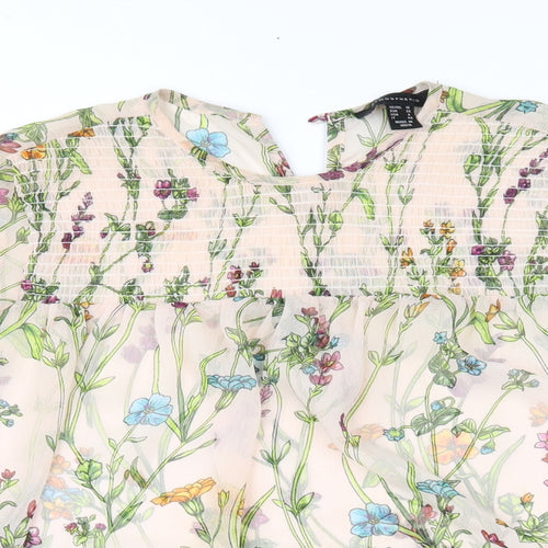 Atmosphere Womens Beige Floral Chiffon Basic Blouse Size 10