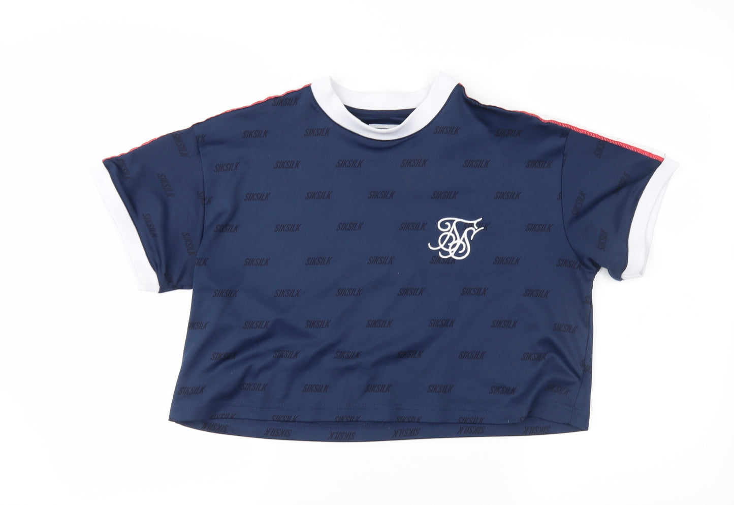 SikSilk Womens Blue Geometric  Cropped T-Shirt Size 12
