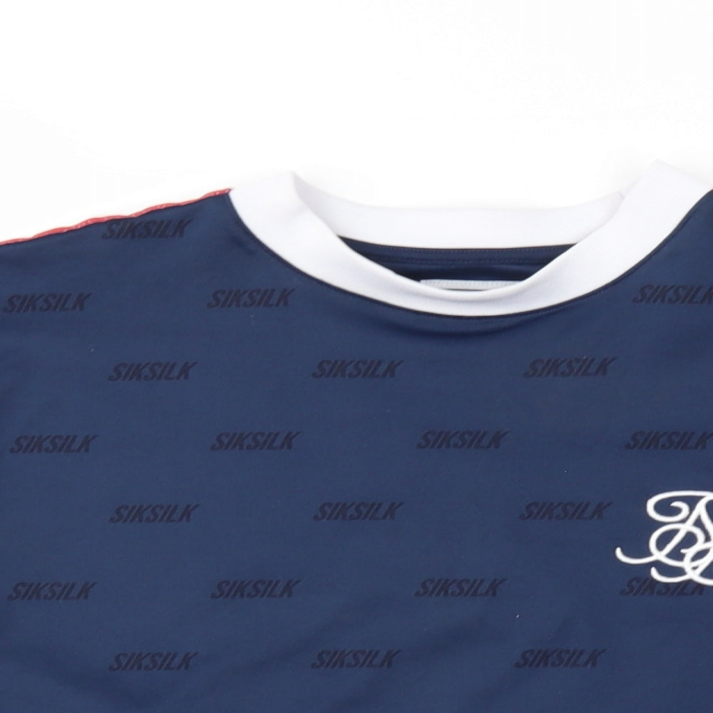 SikSilk Womens Blue Geometric  Cropped T-Shirt Size 12