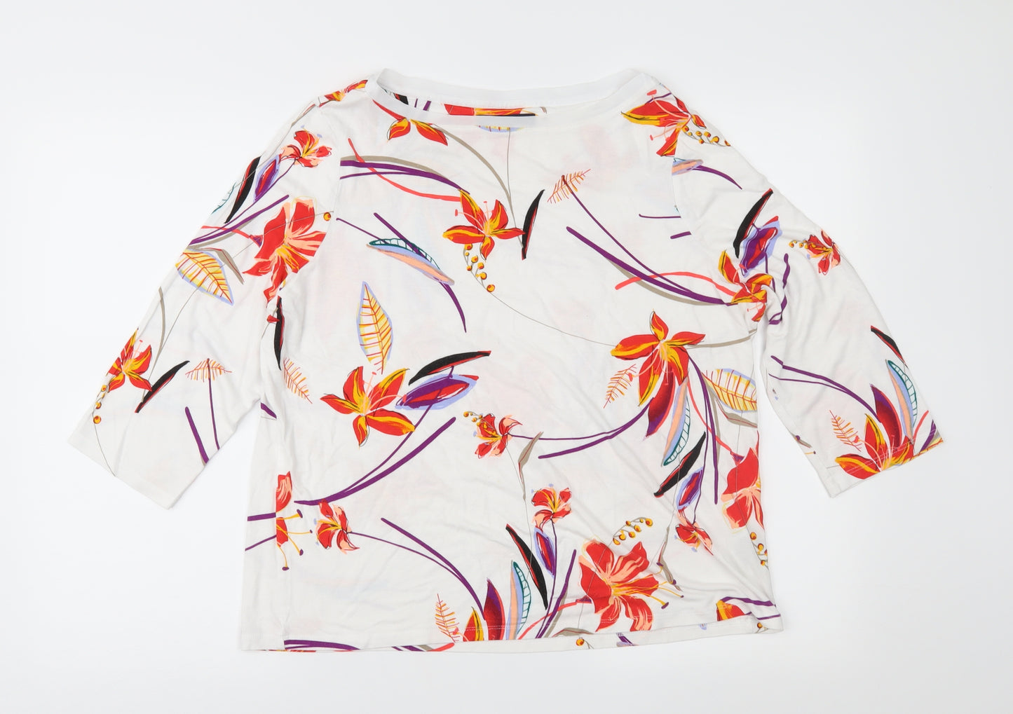 Marks and Spencer Womens White Floral Jersey Basic T-Shirt Size 16