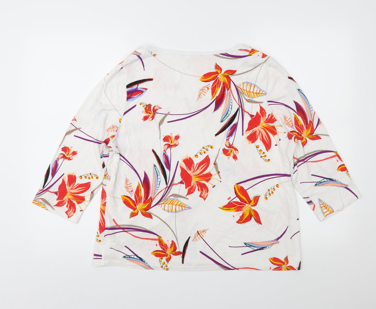 Marks and Spencer Womens White Floral Jersey Basic T-Shirt Size 16