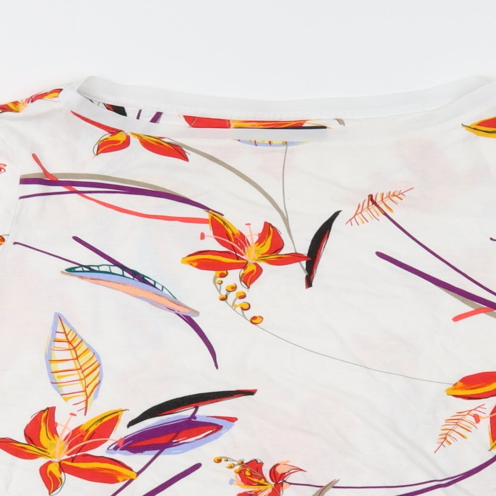 Marks and Spencer Womens White Floral Jersey Basic T-Shirt Size 16
