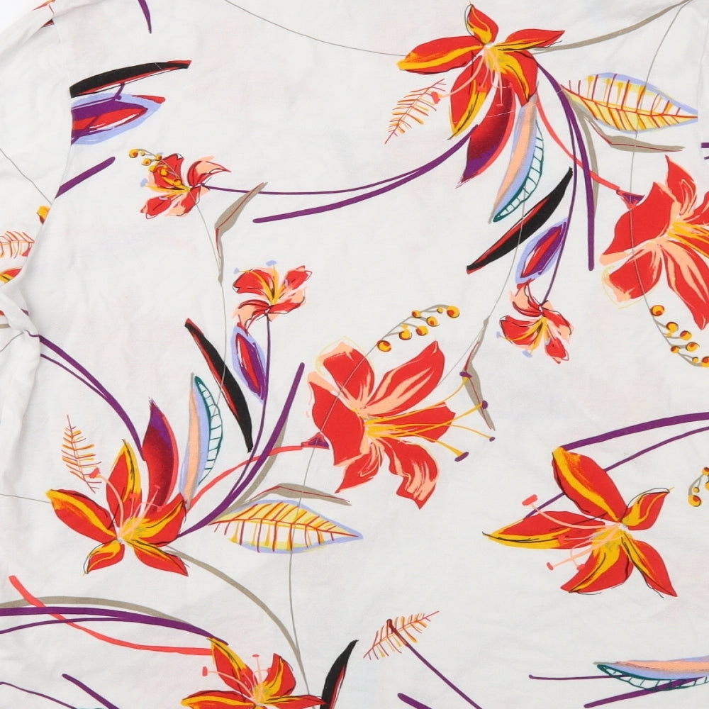 Marks and Spencer Womens White Floral Jersey Basic T-Shirt Size 16