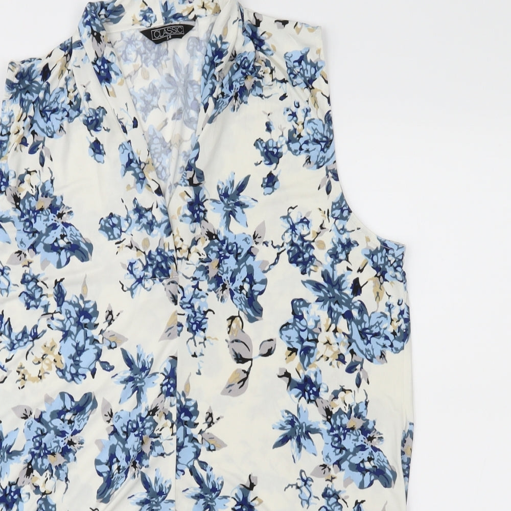 Classic Womens Ivory Floral  Basic Blouse Size 14