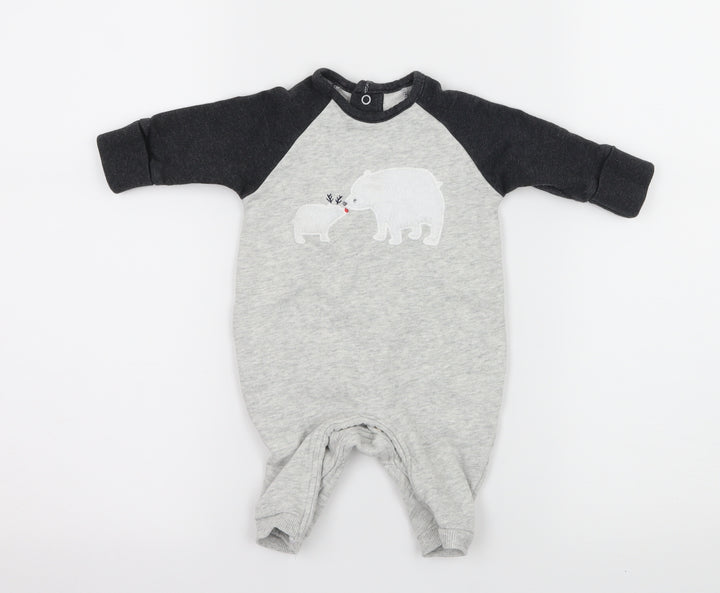 Matalan Baby Grey Geometric Jersey Babygrow One-Piece Size 0-3 Months - Polar Bear
