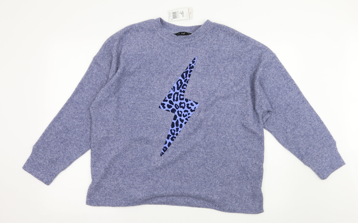 F&F Womens Blue  Jersey Pullover Sweatshirt Size 16  - Lightening bolt