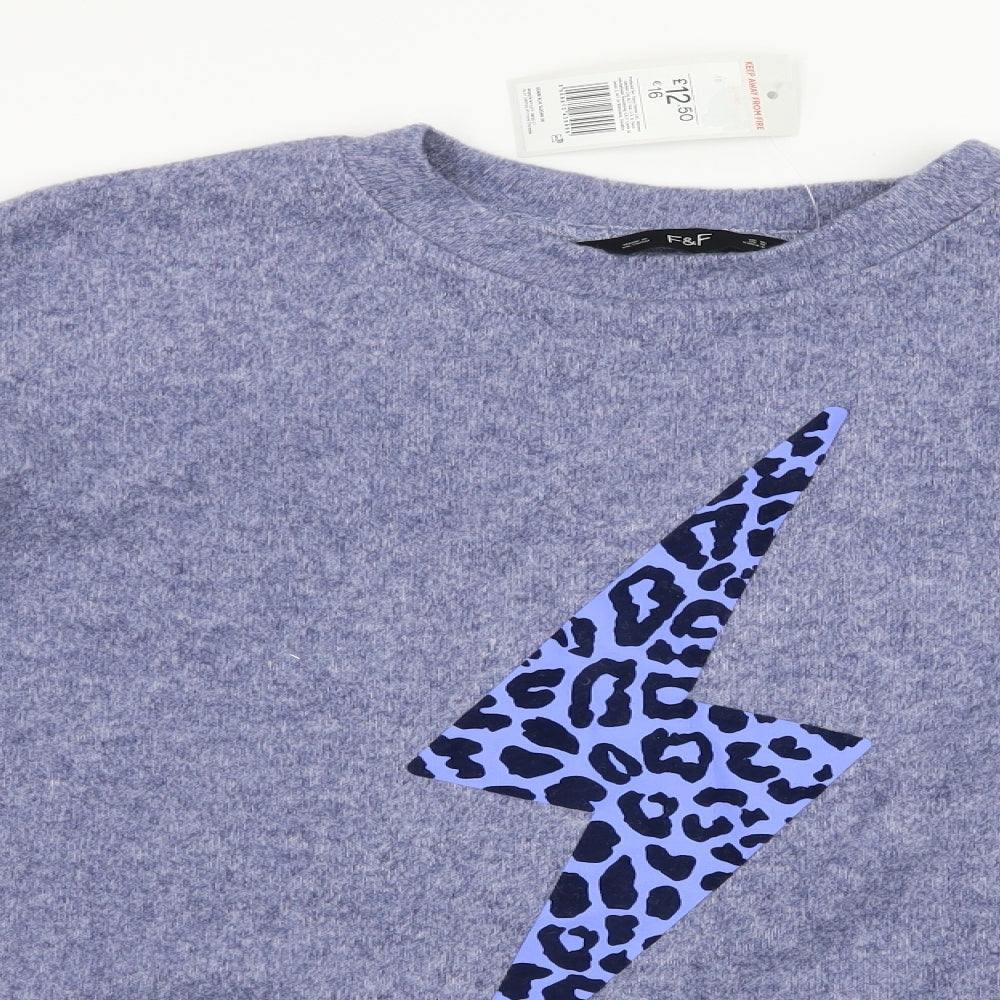 F&F Womens Blue  Jersey Pullover Sweatshirt Size 16  - Lightening bolt