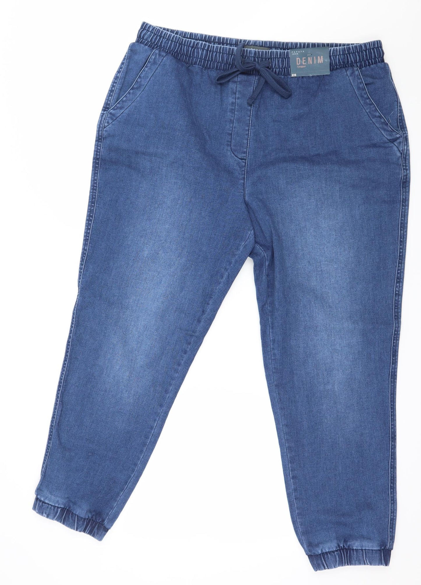 Papaya Womens Blue  Denim Jogger Trousers Size 16 L26 in