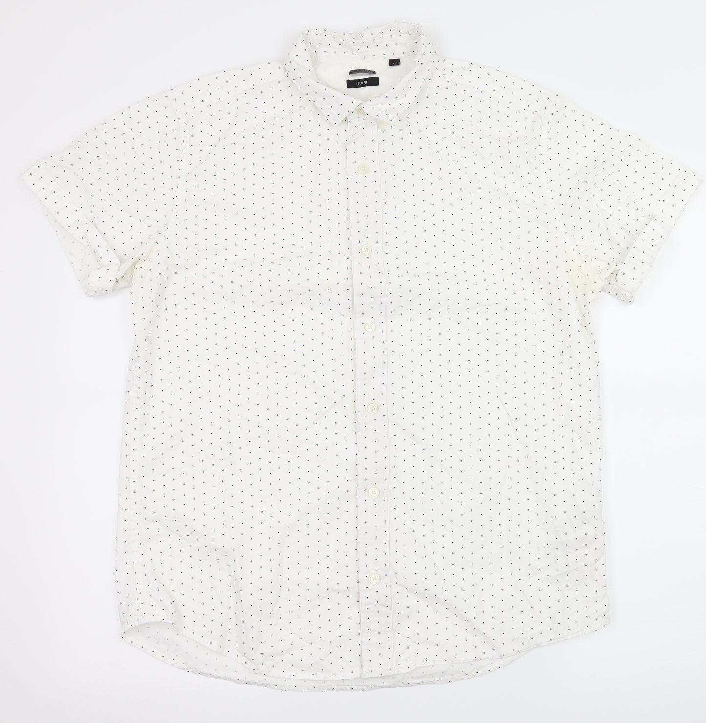 ONLY & SONS Mens White Polka Dot   Button-Up Size XL