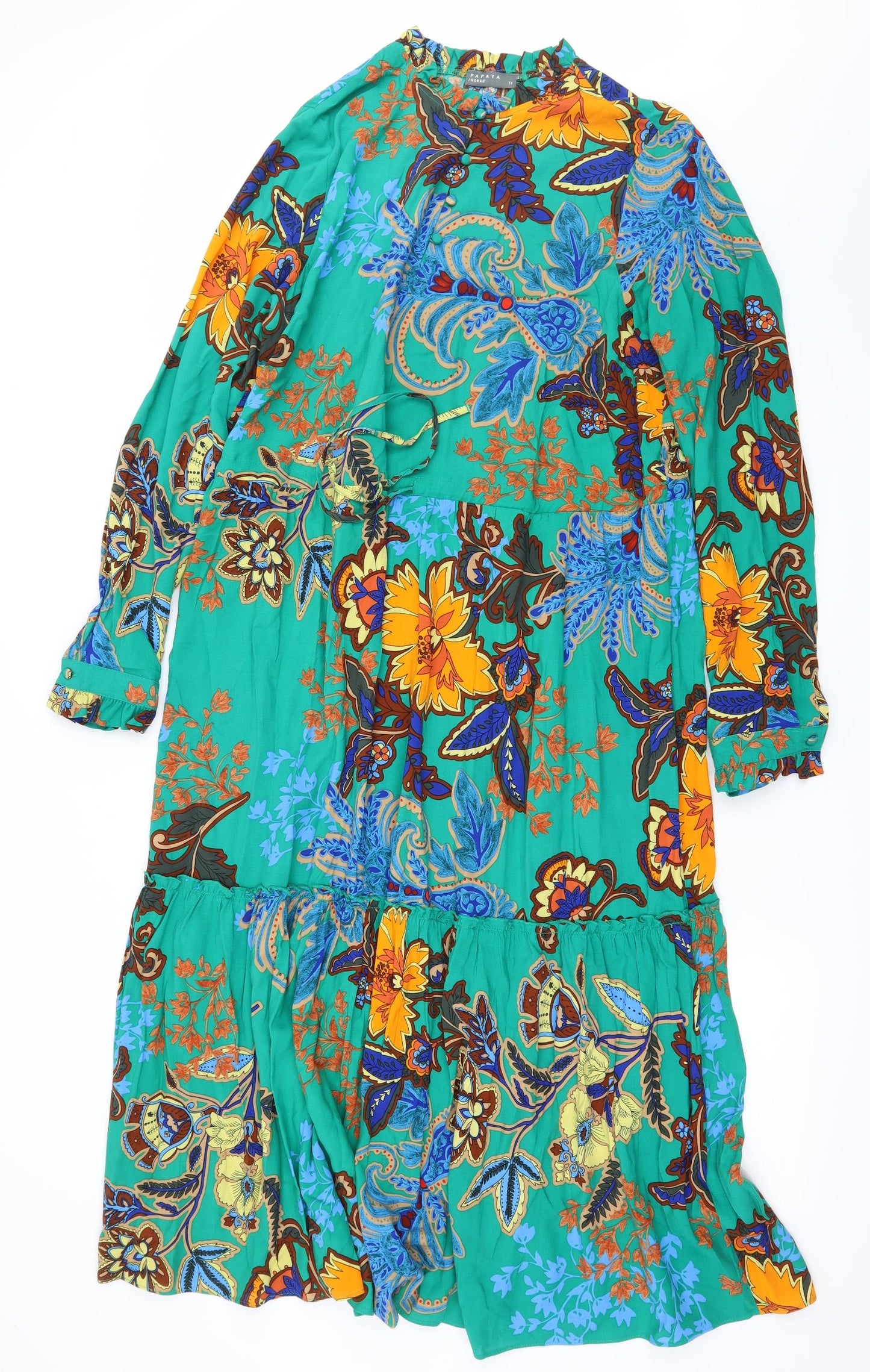 Papaya Womens Green Floral  A-Line  Size 14