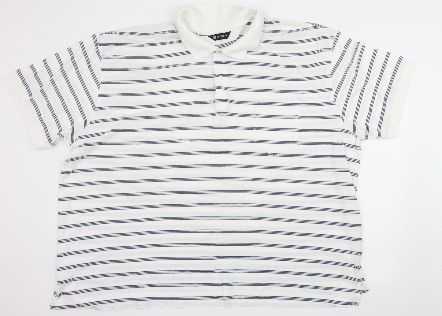 South Bay Mens White Striped Jersey  Polo Size 3XL