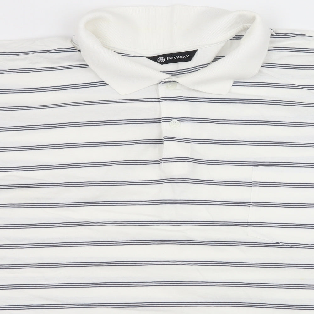 South Bay Mens White Striped Jersey  Polo Size 3XL