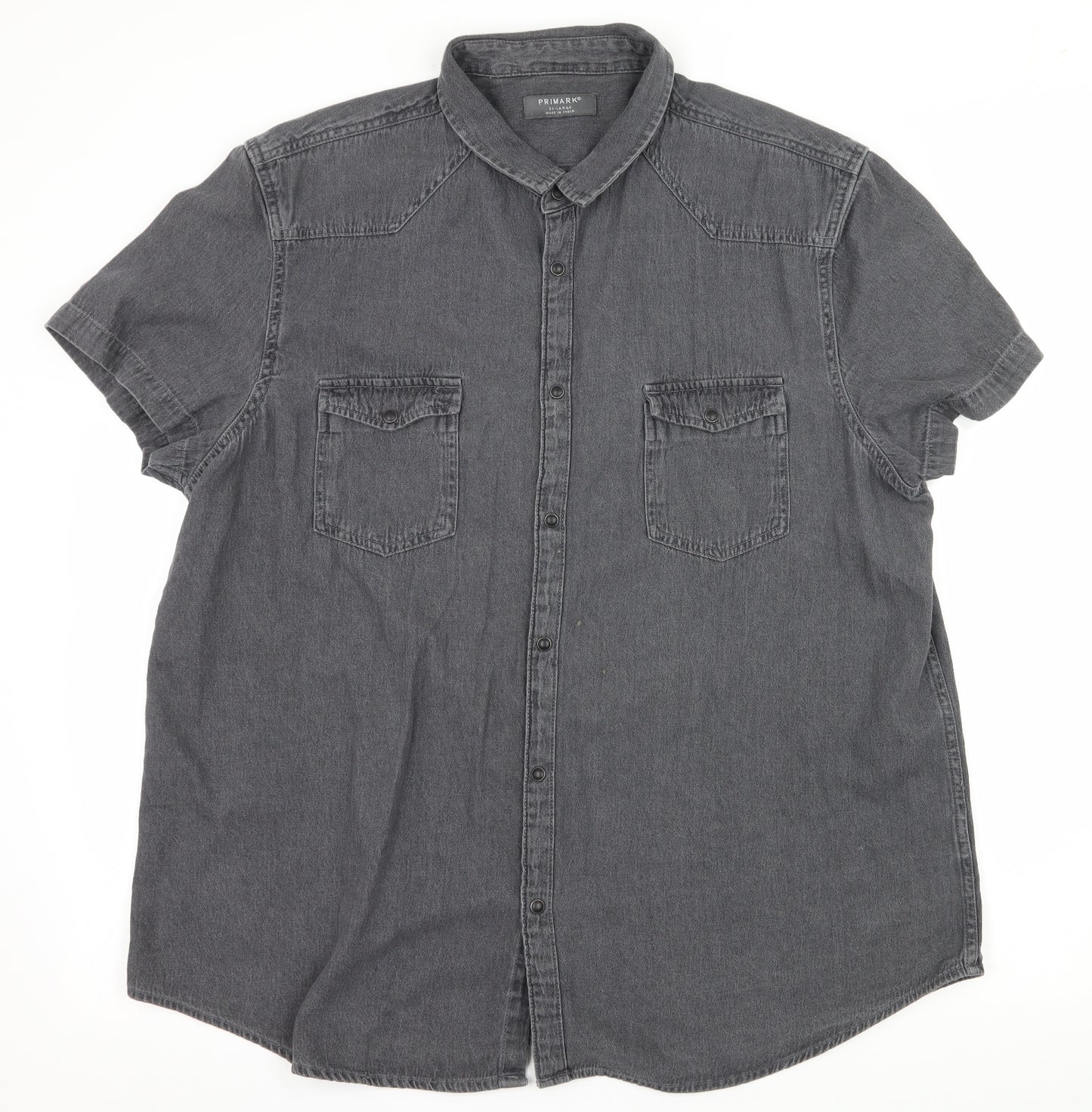 Primark Mens Grey  Denim  Button-Up Size 3XL