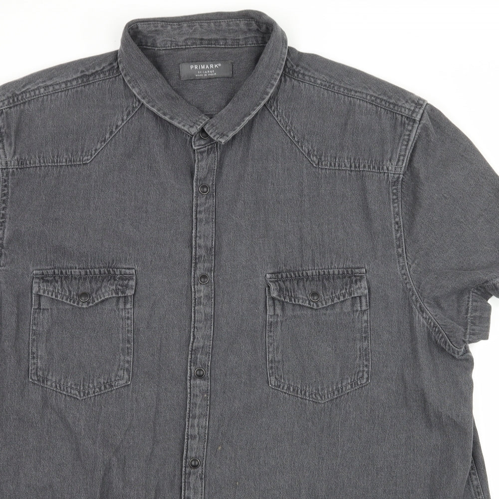 Primark Mens Grey  Denim  Button-Up Size 3XL