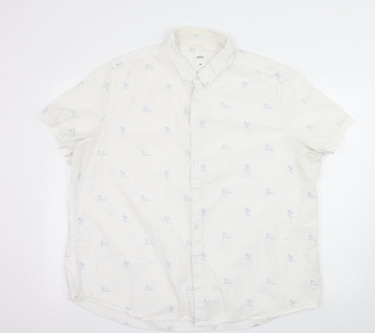 Front view of Burton men’s white geometric button-up, size 2XL, - bird print