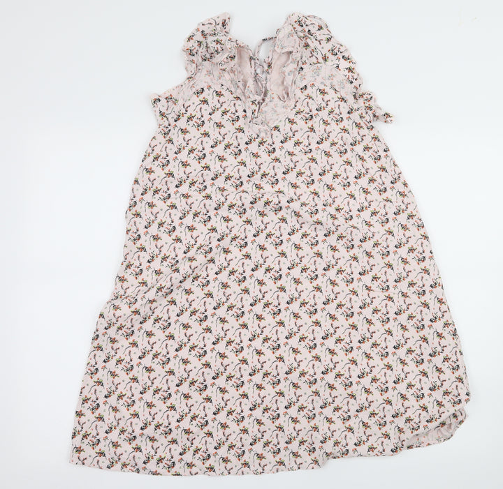 River Island Womens Pink Floral  A-Line  Size 8  - Lace up detail