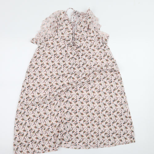 River Island Womens Pink Floral  A-Line  Size 8  - Lace up detail