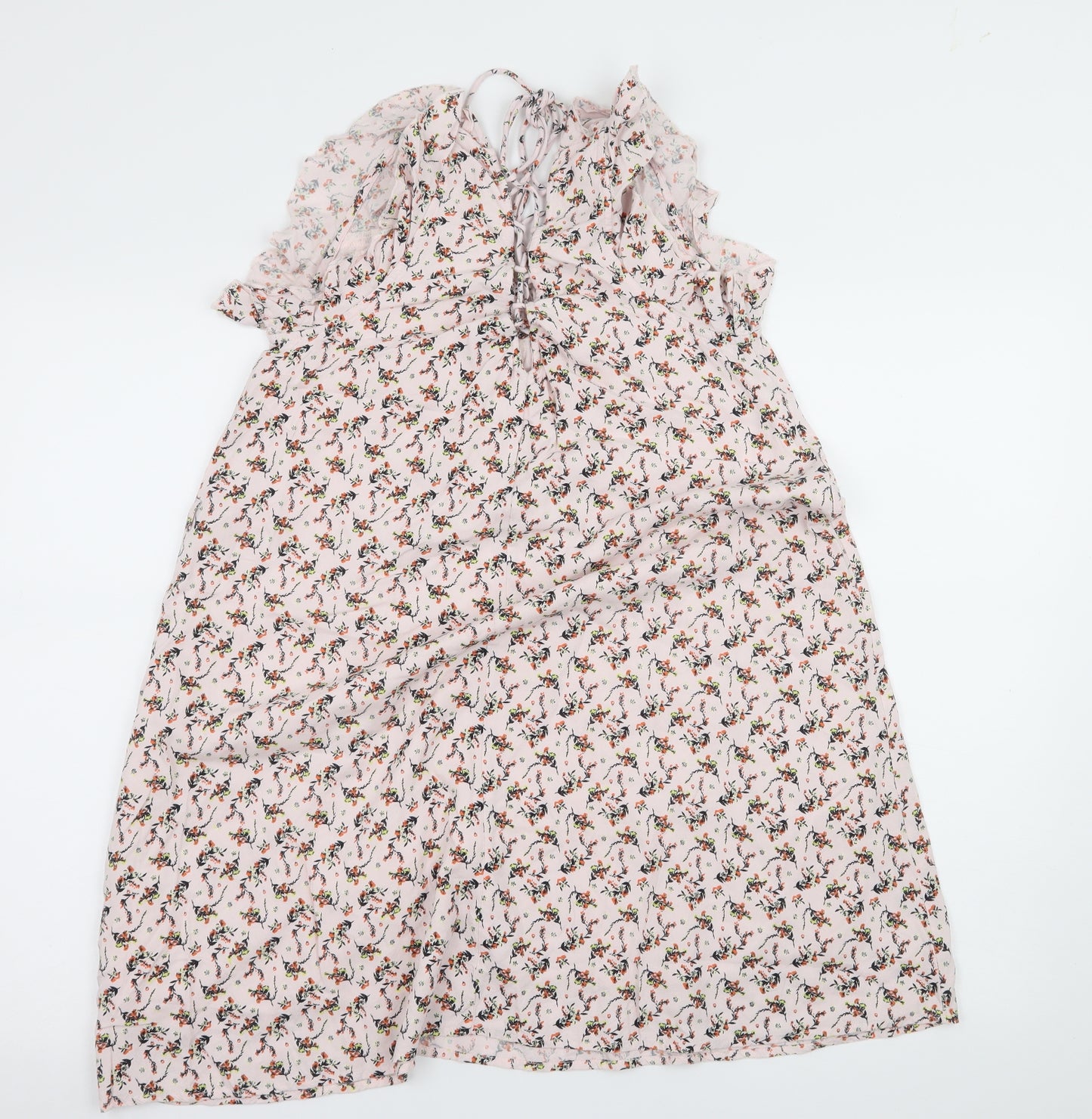River Island Womens Pink Floral  A-Line  Size 8  - Lace up detail