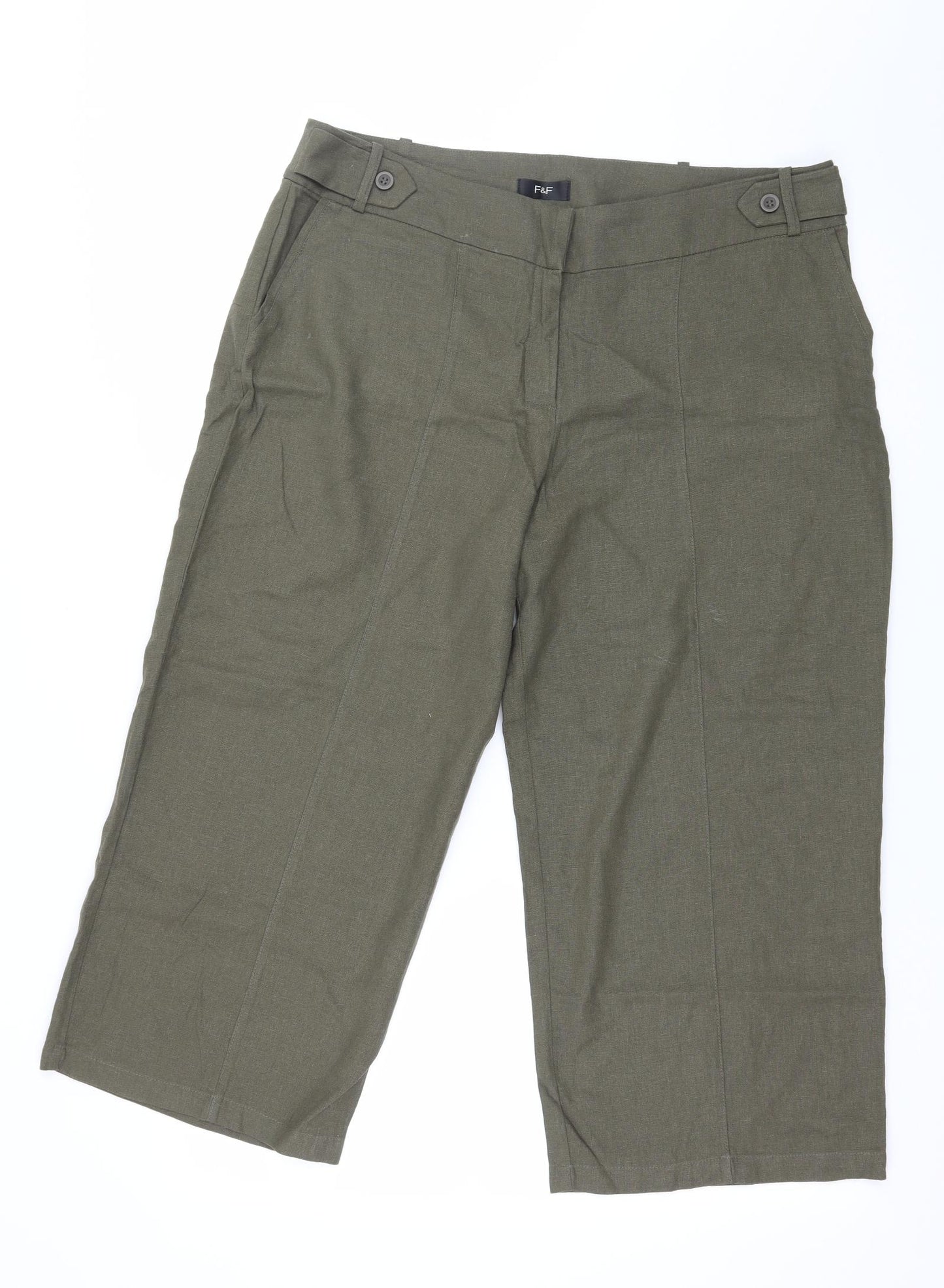 F&F Womens Green   Cropped Trousers Size 14 L21 in