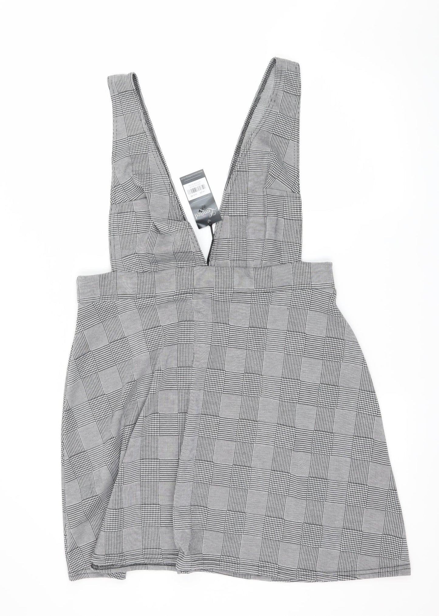 Limited Collection Womens Grey Check Jersey Pinafore/Dungaree Dress  Size 20