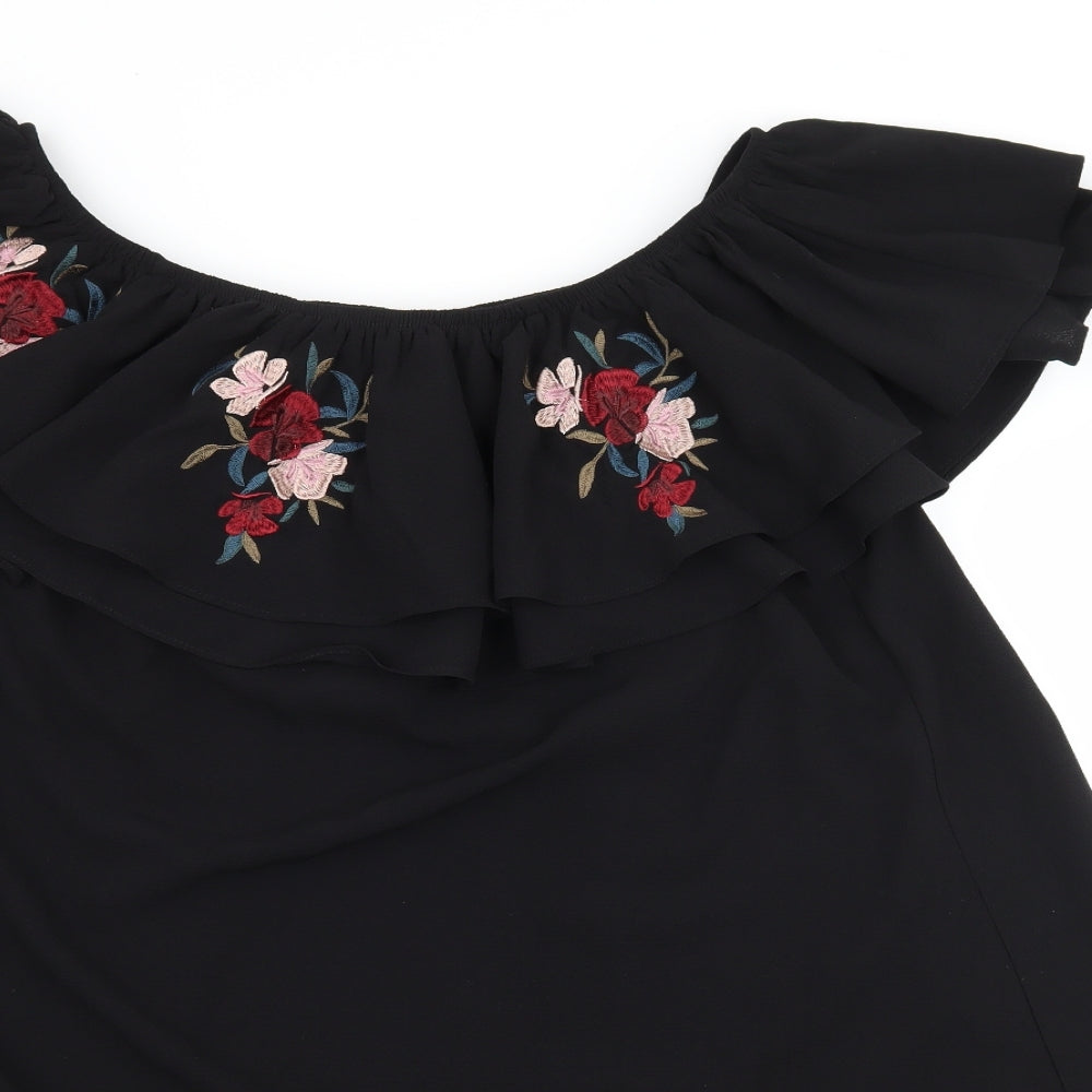 New Look Womens Black Floral  A-Line  Size 6