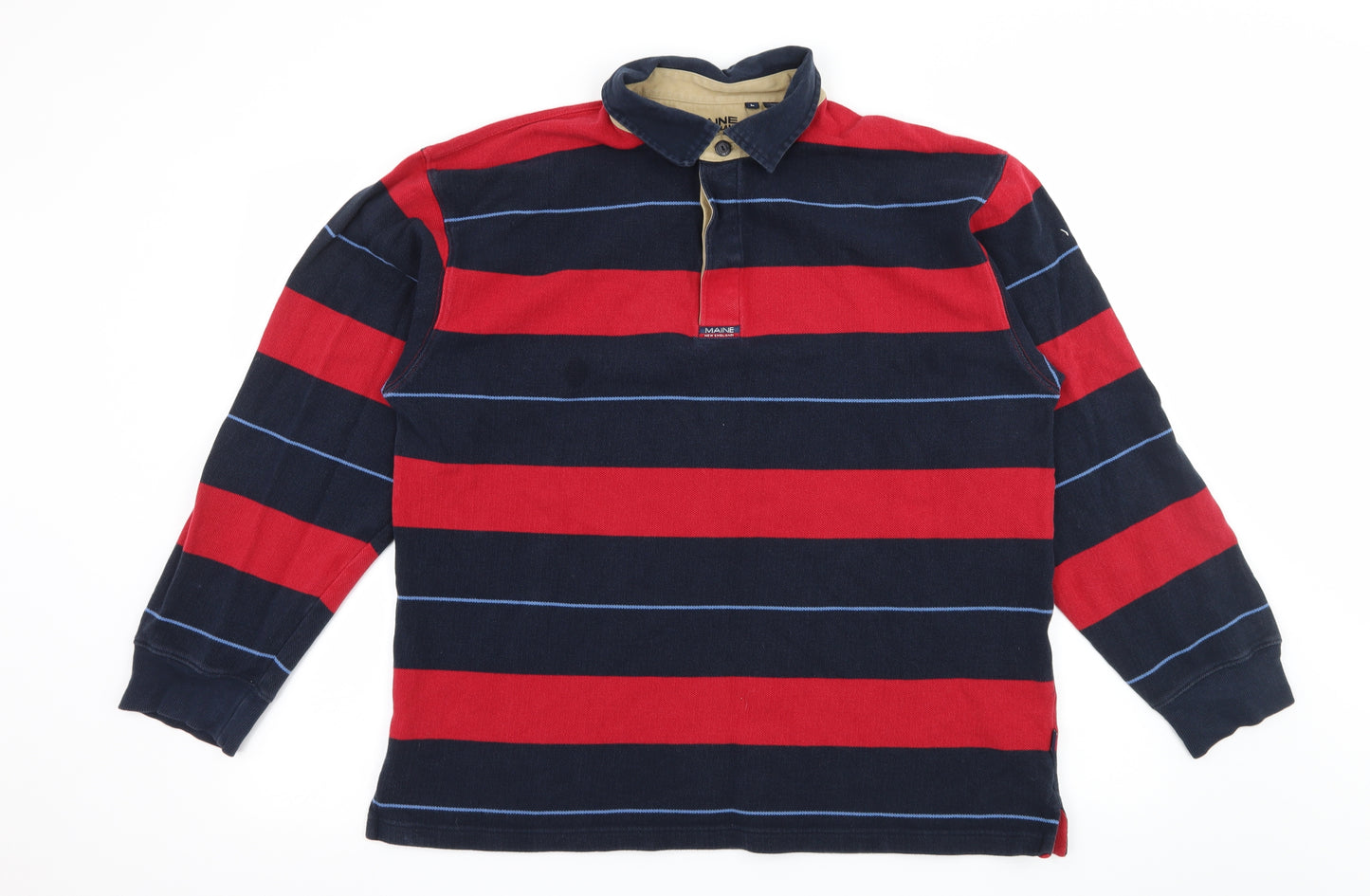 Maine Mens Black Striped Jersey  Polo Size L