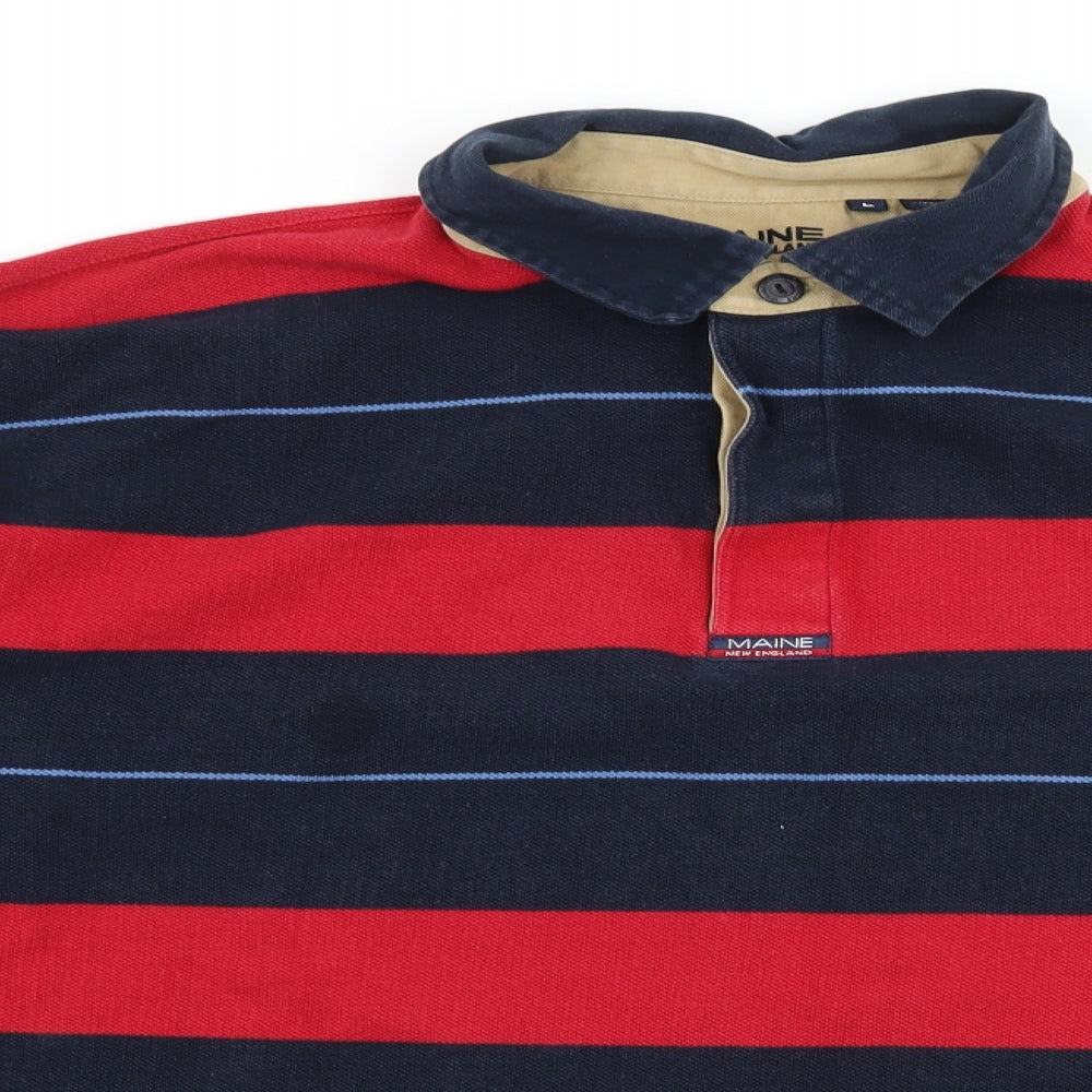 Maine Mens Black Striped Jersey  Polo Size L