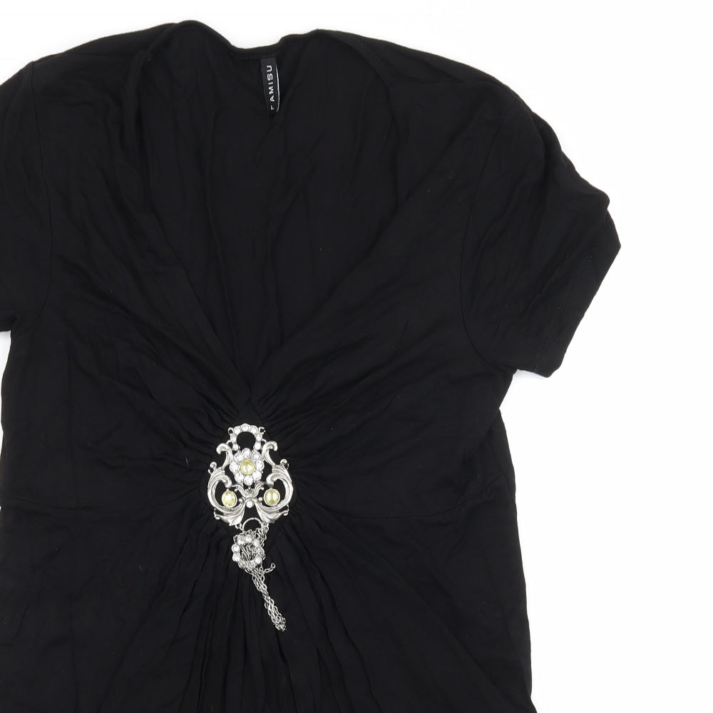Ramisu Womens Black  Jersey Basic T-Shirt Size 12